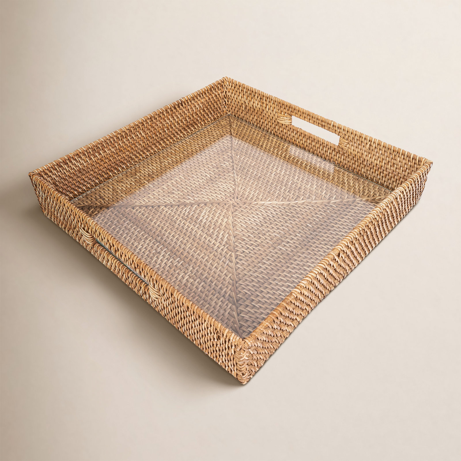 Glass Decorative Tray, Honey Brown, 20"W x 20"D x 3"H