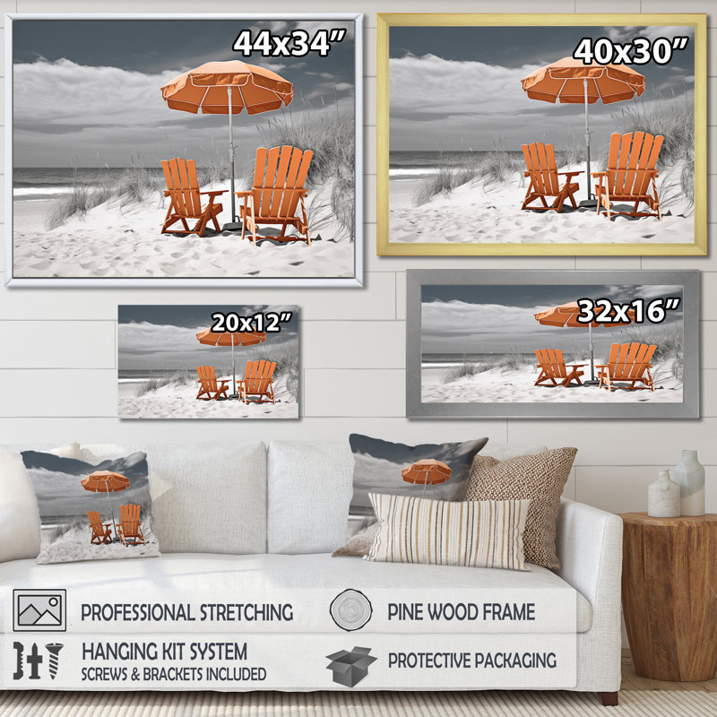 Plage, bord de mer, nostalgie noire III - impression, Cadre simple blanc, H 16 po x l 32 po x P 1 po