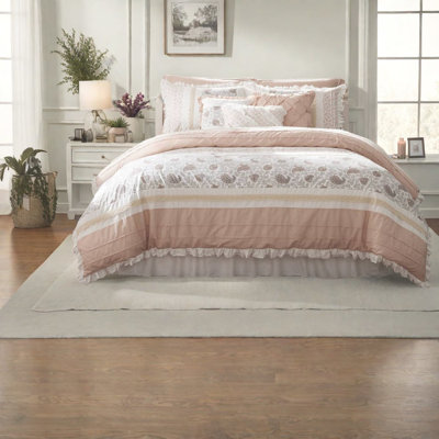 Elegant 9-piece Cotton Comforter Bedding Set Blush Queen For Farmhouse Decor