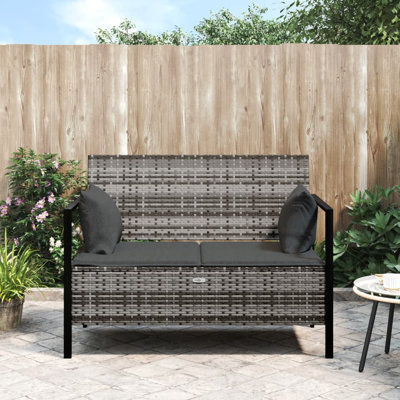 2-Seater Patio Bench with Cushions  Poly Rattan by Latitude Run