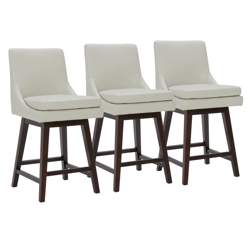 Aleksy Swivel Upholstered Counter Stool with Solid Wood Frame, Light Gray