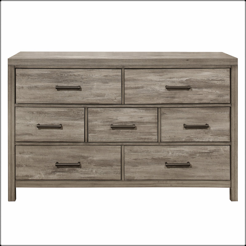 Commode de chambre à coucher à 7 tiroirs de style rustique avec finition grise vieillie et stratifié de mélamine de qualité supérieure pour plus de durabilité et de style
