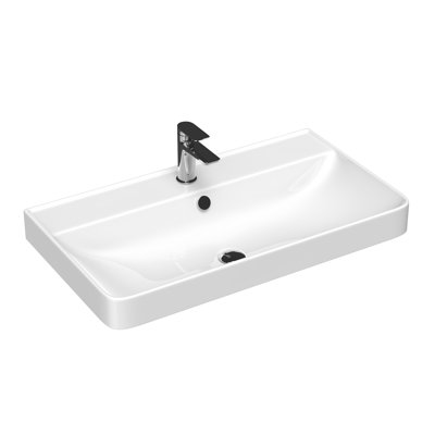 Prime 80 Wall Mounted or Drop-In Bathroom Sink with One Faucet Hole in Glossy White