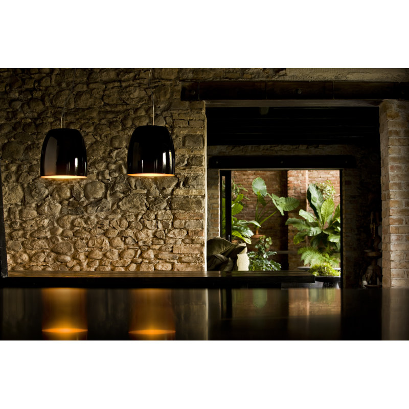 1 - Light Matt White Dome Pendant, 200cm H x 30cm W x 30cm D, Black/Gold