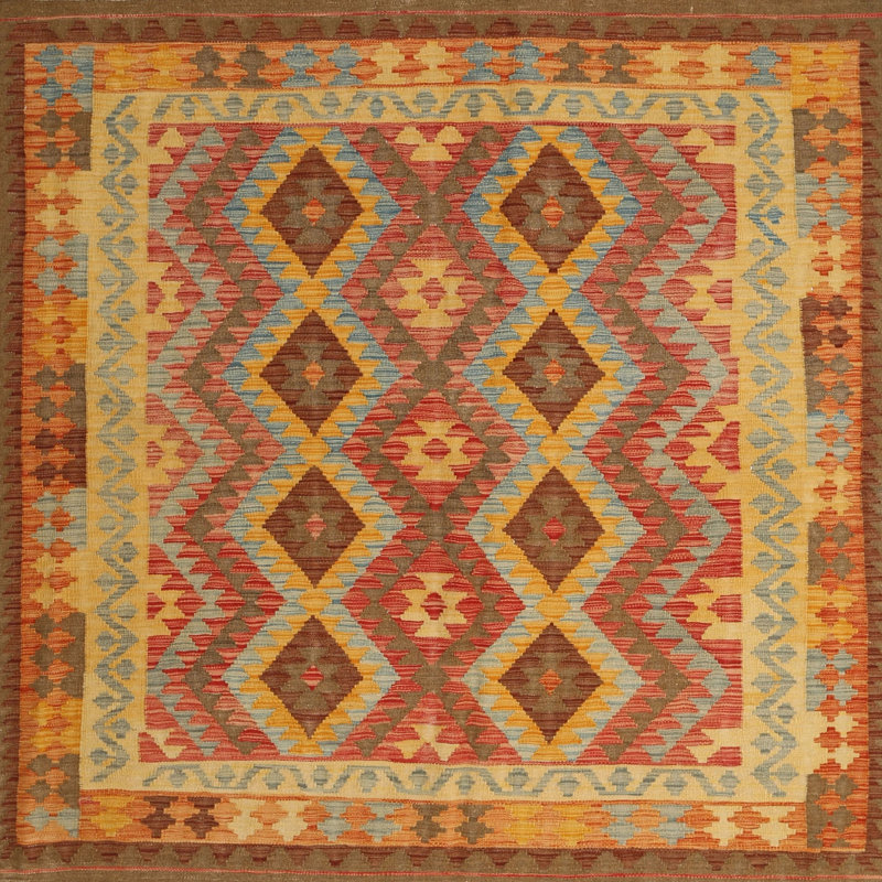 Tapis brun/gris/rouge contemporain, Carré 4 pi