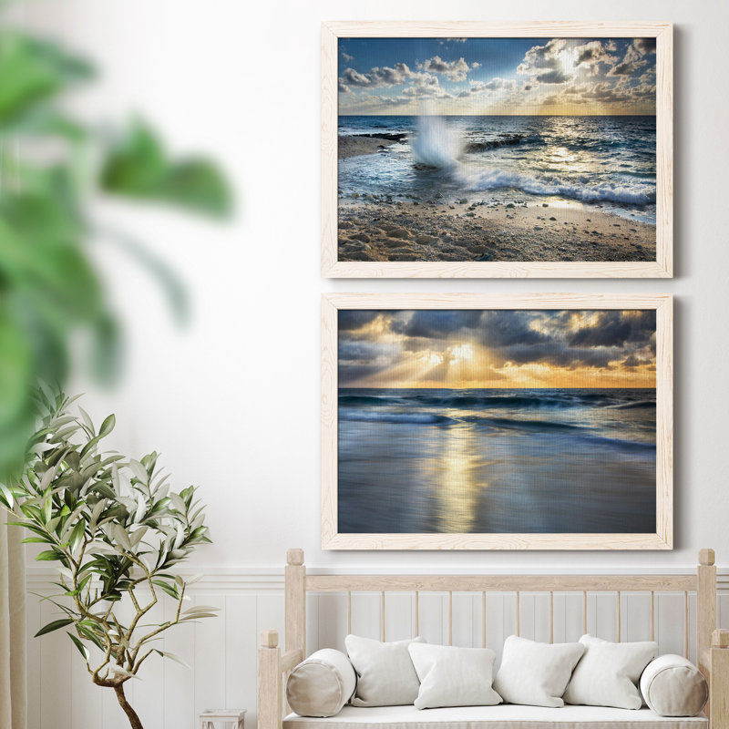 Caribbean Sundown - ensemble de 2 photos sur toile tendues, H 31 po x l 44 po x P 1 po, Cadre blanc