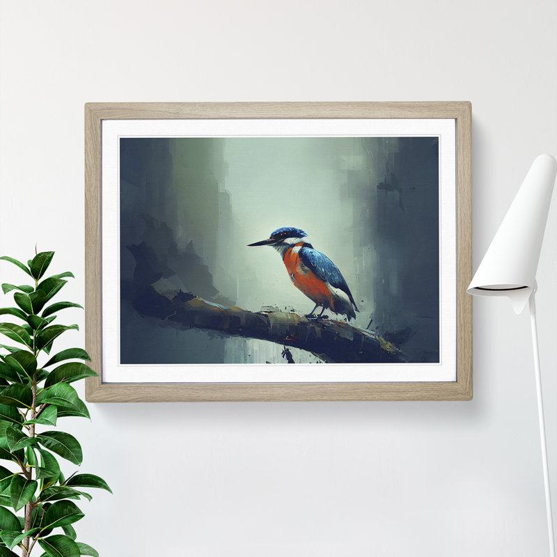 Kingfisher Bird Vol.7 - Framed Print, 25cm H x 34cm W x 2cm D, Oak