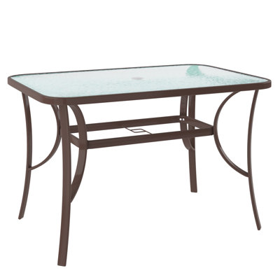 Table de salle à manger en métal avec trou pour parasol