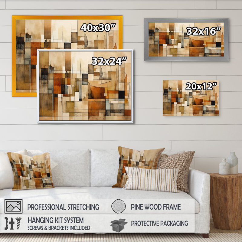 Modernist Expressions IV - Abstract Midcentury, art mural sur toile, Cadre doré simple, H 30 po x l 40 po x P 1,5 po