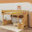 Lit mezzanine avec escalier et garde-robe, structure de lit mezzanine en bois avec tablettes, espace sous le lit-2090528694