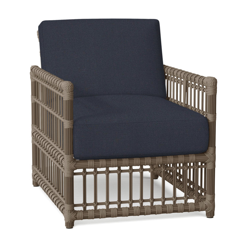 Newport Arm Chair with Cushions, No Welt, Linen Navy, Newport #66 Burlap