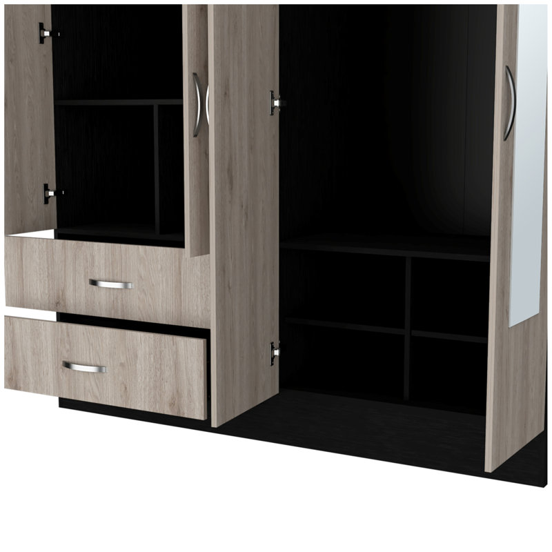 Armoire Ron, chambre, noir / gris clair