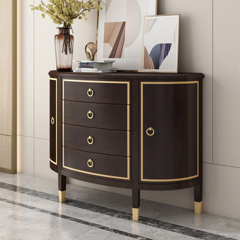 Console en bois massif en demi-cercle, H 35,43 po x l 39,37 po x P 15,75 po, Noyer foncé