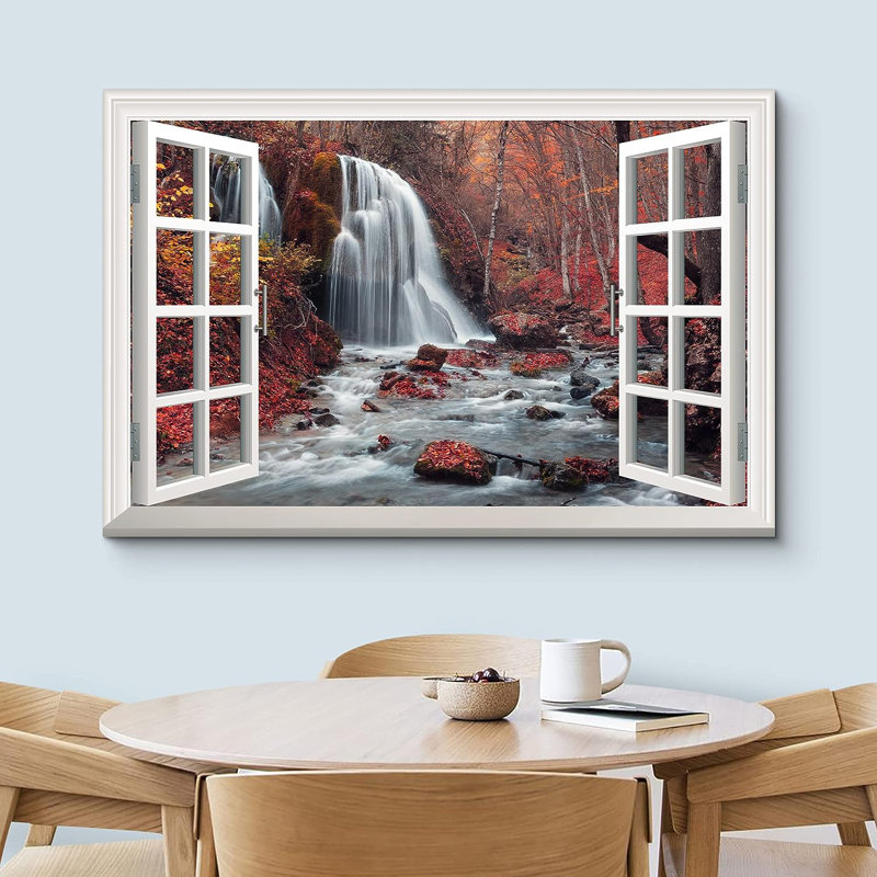 «Autumn Fall Landscape Red Autumn Forest Waterfall Nature Wilderness», reproduction sur toile, H 12 po x l 18 po x P 1,5 po