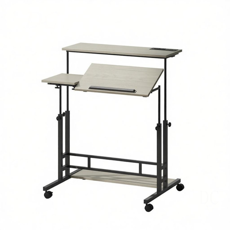 Mobile Office Desk,Stand Up Desk,Adjustable Standing Desk(Only Desk), Oak