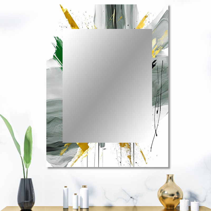 Yellow and Green Abstracted Perspectives II - Abstract Wall Mirror, Yellow Decorative Mirror, Printed Metal Art, 40" x 30"