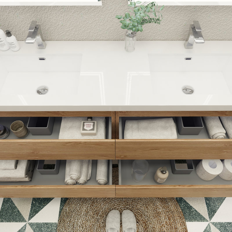 Aylanna 72" Wall-Mounted Double Bathroom Vanity Set, New England Oak