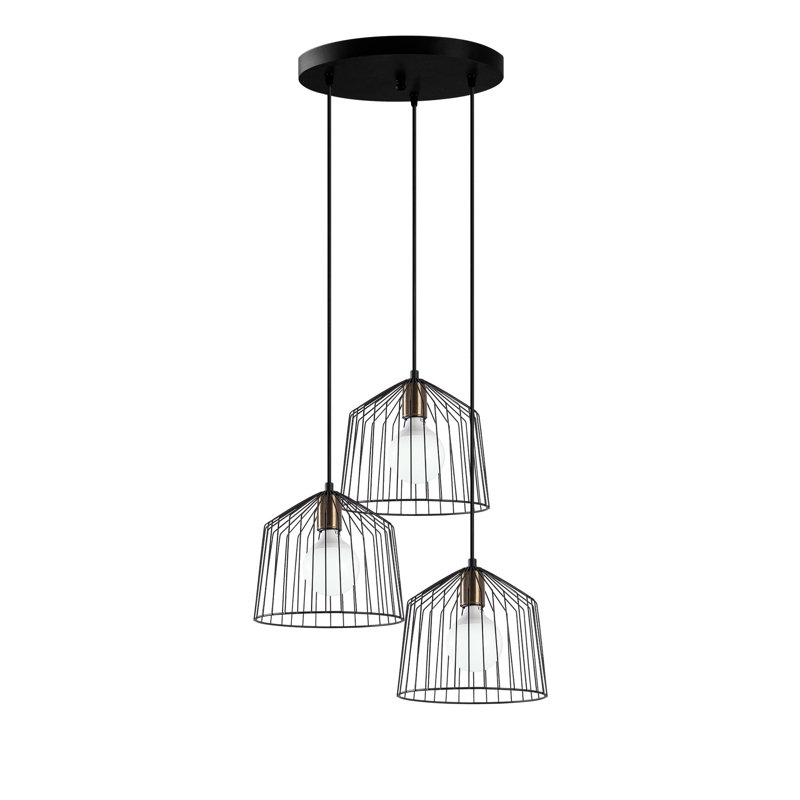 Luminaire suspendu en forme de dôme à 3 lumières, Noir