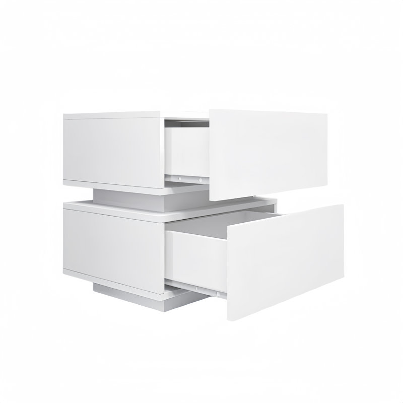 Table de chevet 2 tiroirs haute brillance, lumière DEL RVB, contrôle Bluetooth
