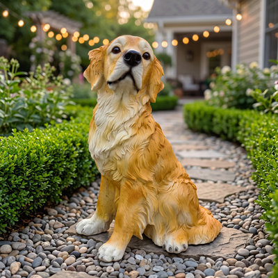 Statue de jardin Golden Retriever, une figurine de chien réaliste en résine brun terre, parfaite pour les jardins, les pelouses et les patios.