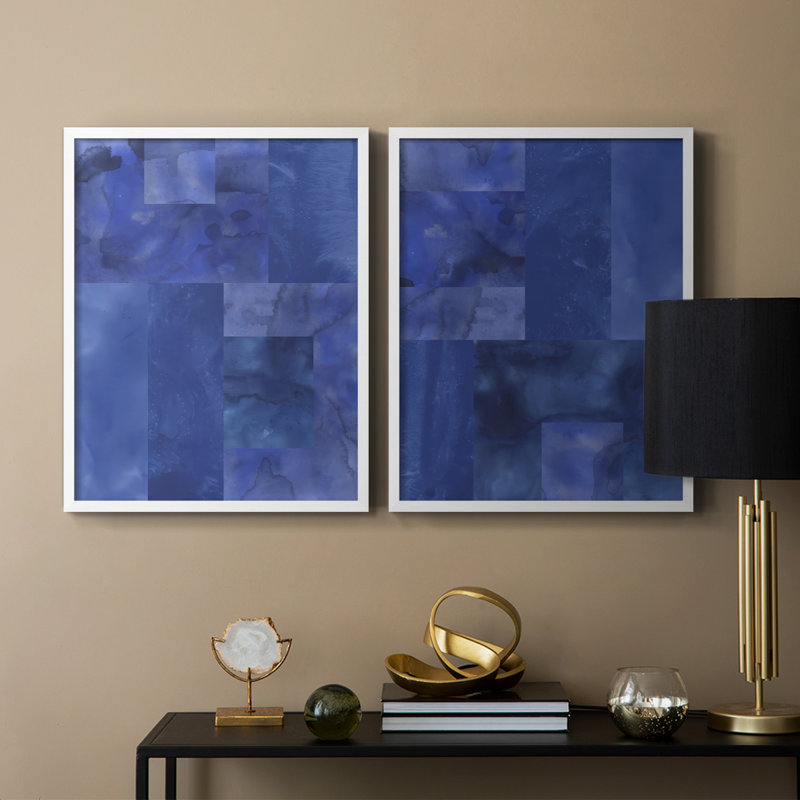 Impression encadrée bleue «I Premium» - prête à être accrochée - aucun clou requis - aucun clou requis, Blanc