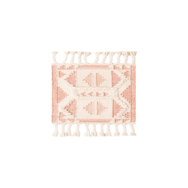 Tapis géométrique en laine tissé à plat à la main Eylin - rose et blanc, Rectangulaire 2 pi x 3 pi