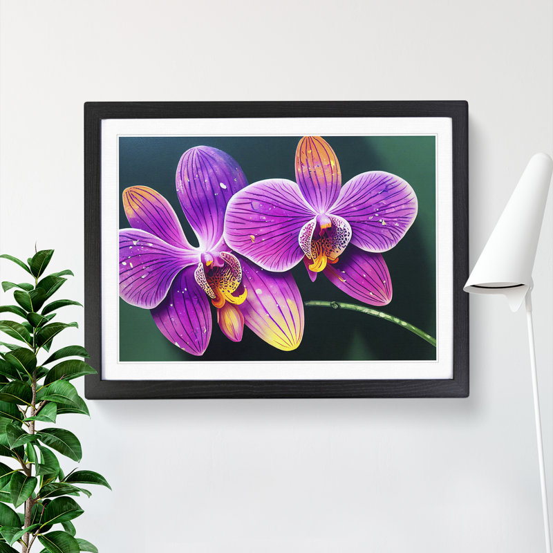 XH1022-7659X Seductive Orchid Flowers - Single Picture Frame Print, Black , 46cm H x 64cm W x 2cm D