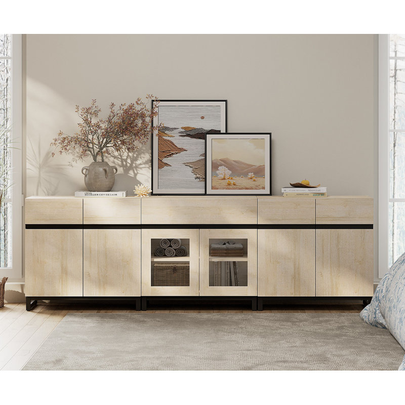 Modern Dresser With Adjustable Shelves And Drawer, 3 In 1 Storage Cabinet With Glass Doors, Chest Of Drawers For Bedroom