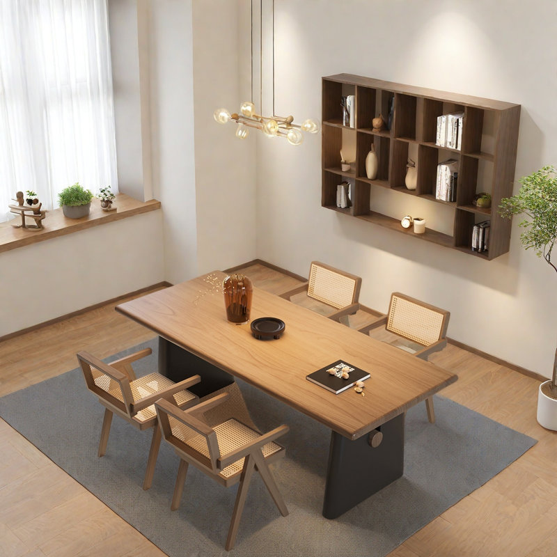 Rustic Wabi-Sabi Solid Wood Dining & Tea Table Set, 29.50”H x 70.80”L x 31.40”W