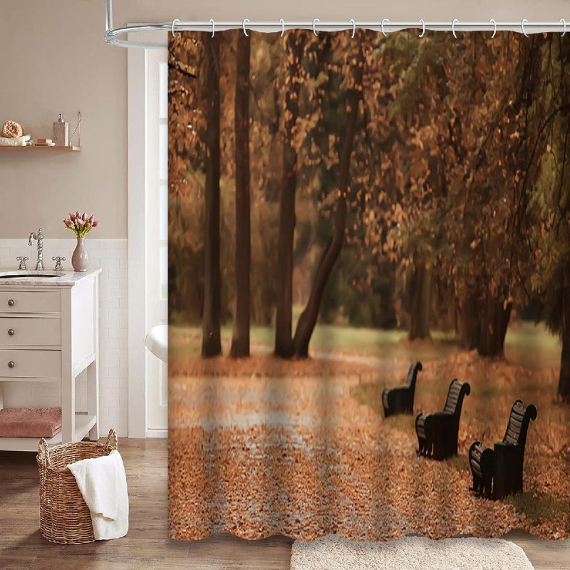 Rideau de douche avec 12 crochets Autumn City Park Trees, L 72 po x l 72 po