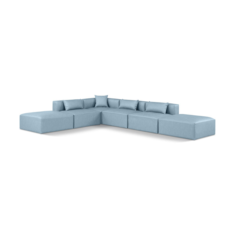 Houswerth Upholstered L-Shaped Sectional Reversible, Light Blue Vegan Leather