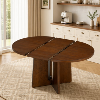 Farmhouse Extendable Round Dining Table with 16inch Removable Leaf for Small Places