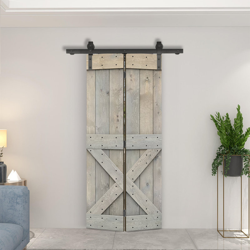 Porte pliante en bois massif 84 po 84 po, Gris fumée, 24 po x 84 po