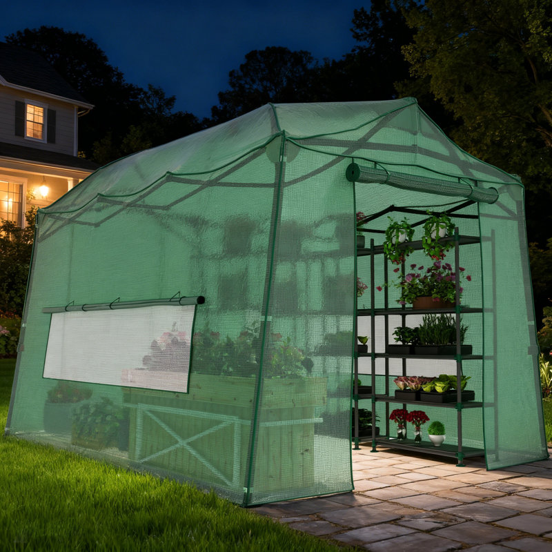 11x8.5x8 ft. Portable Walk-In Garden Greenhouse with Adjustable Height Steel Frame, Zipper Door & Ventilated Windows – Durable PE Outdoor Greenhouse
