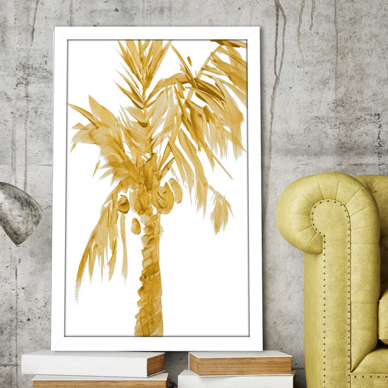 «Gold Palms I», reproduction de peinture à l'aquarelle, H 27,5 po x l 21,5 po x P 0,75 po, Cadre blanc