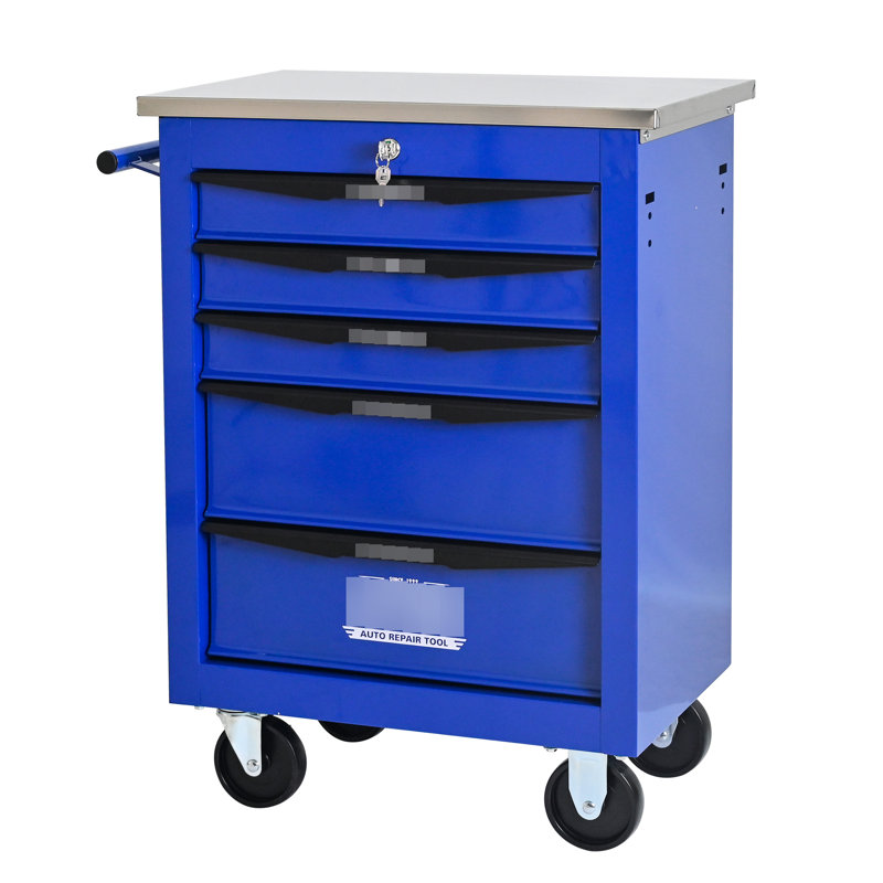 6 porte-outils à 6 tiroirs avec roulettes, rangement multifonctionnel pour les lieux de travail, noir et bleu, glissières de tiroir à roulement, mécanismes de verrouillage 4 tiroirs en métal, couleur bleue, entrepôt de garage