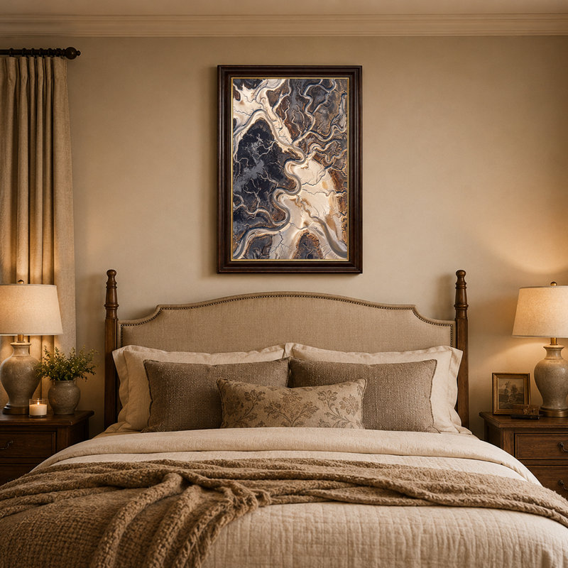 «Winding River and Marshland», vue aérienne, tons de terre, art mural sur toile, 18"H x 12"W