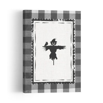 Épouvantail d'Halloween, corbeau, style rustique contemporain, oiseau, affiche murale d'automne