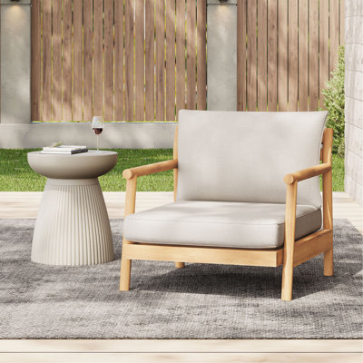 Fauteuil club de patio en bois d'acacia avec coussin résistant à l'eau (1 pièce)