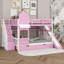 Lit superposé double au-dessus de double avec escalier et glissade, lit superposé en bois avec tiroirs et tablettes, lit superposé de style château-1042665794-1042665793