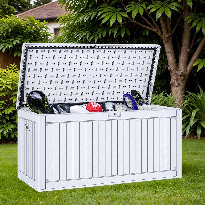 Edrosie Inc 69.6'' W 260 Gallons Water Resistant Resin Lockable Deck Box, White