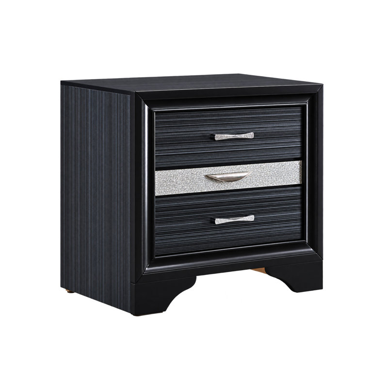Ensemble de chambre à coucher grand 2 pièces, rangement noir, gris et argent, table de chevet