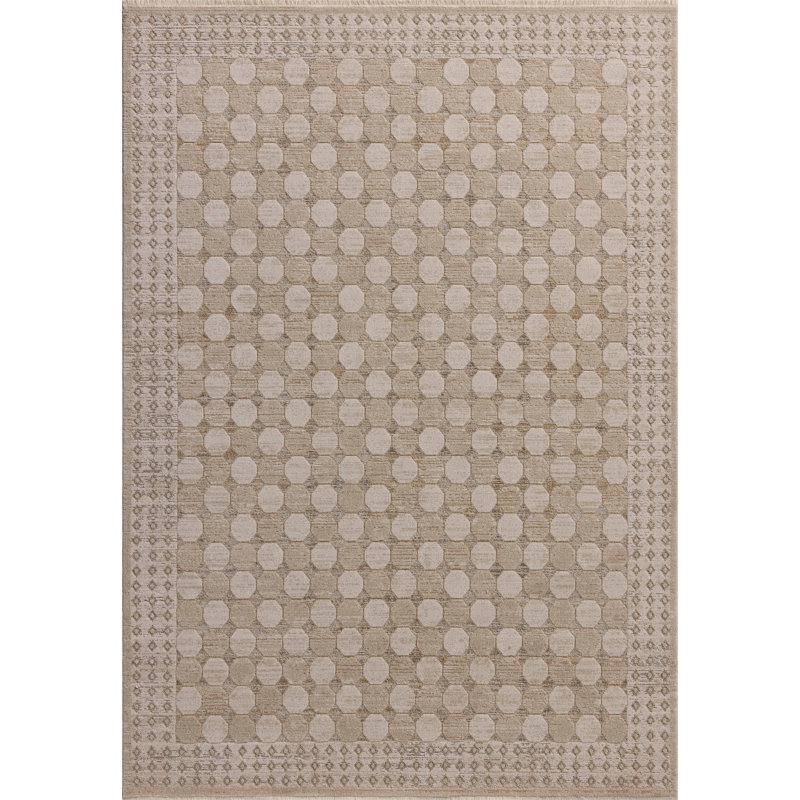 Amber Lewis Taupe and Natural Geometric Area Rug with Fringe