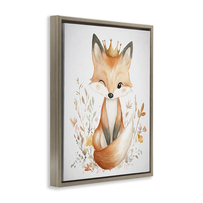 Cadre flottant Crowned Baby Fox, design par Ramona Murdock, Cadre flottant orme Montalcino, H 31 po x l 25 po