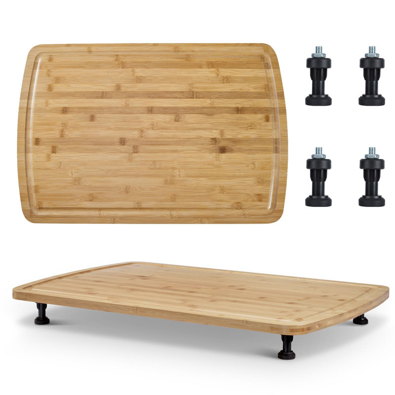 Planche à découper et plaque de cuisson en bambou carbonisé (planche à pâtes), 30 x 20 po - Protecteur de comptoir très épais - Pieds antidérapants amovibles - Rainure à jus - Pieds résistants à la chaleur pour cuisinière électrique / à gaz