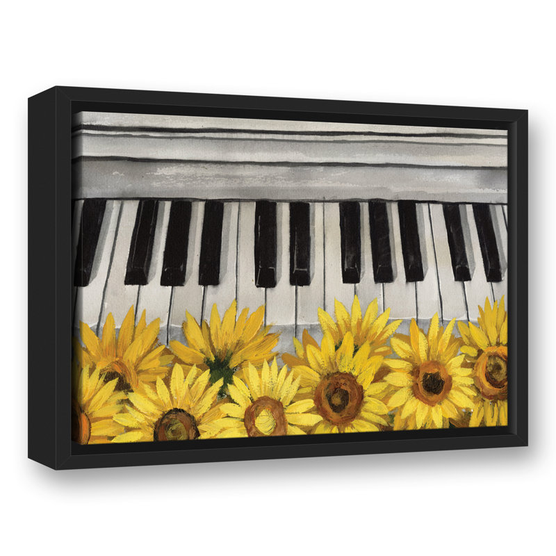 Musique et tournesols sur toile, H 13,75 po x l 17,75 po x P 1,75 po, Cadre flottant