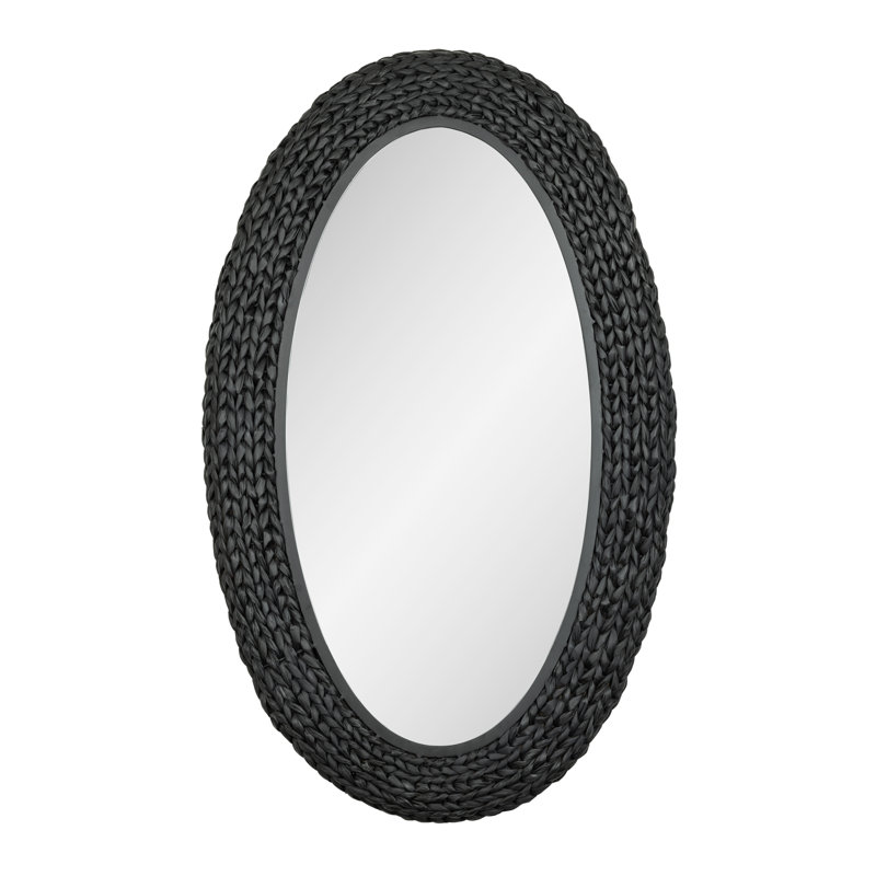 Athena Oval Wall Mirror - Matte Black/Black Seagrass, Matte Black, 40.25" x 24.25"