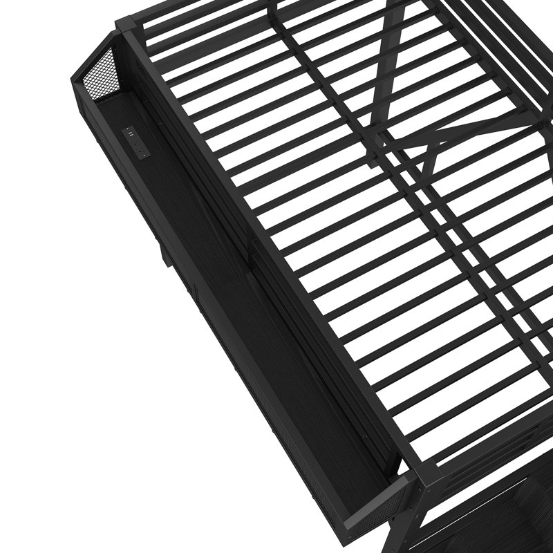 Riott Metal Loft Bed with Storage Stairs, Wardrobe, USB Ports & LED Lighting, Twin, Black