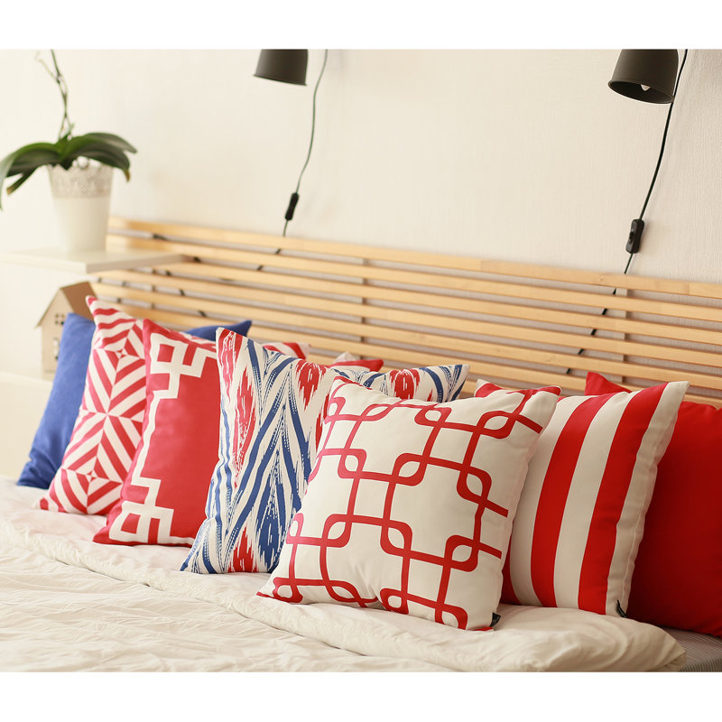 Red and White Geometric Square 18" Polyester Pillow Cover