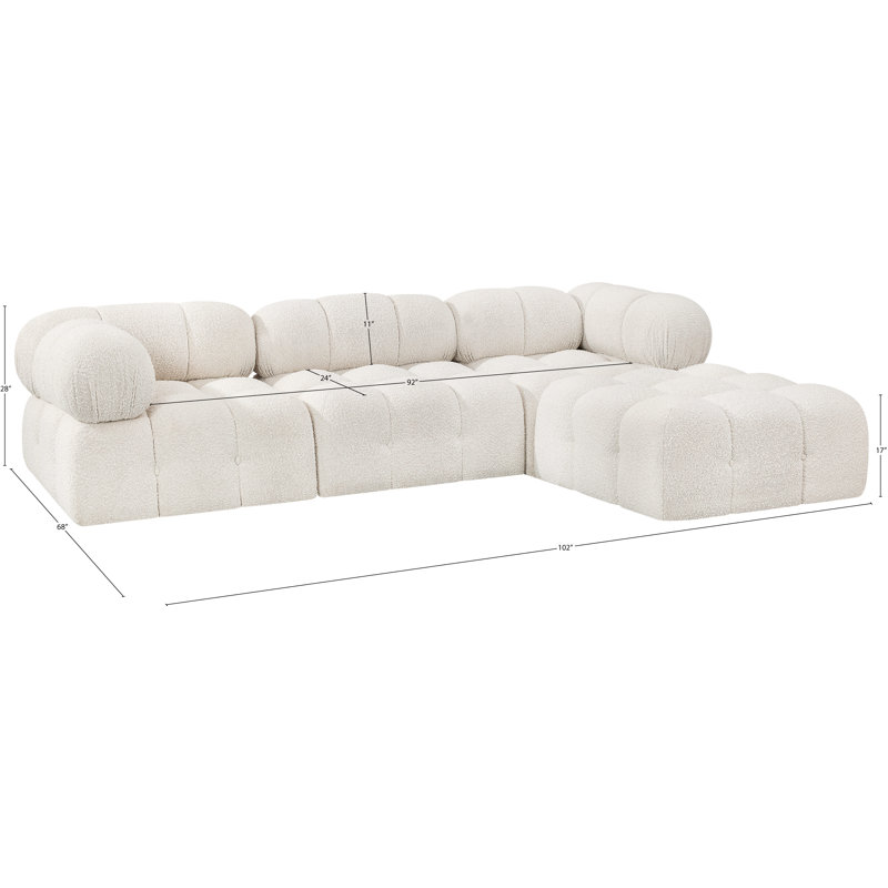 Ames Upholstered Sofa, Cream Boucle Fabric, 1 Armless, 2 Corner, 1 Ottoman